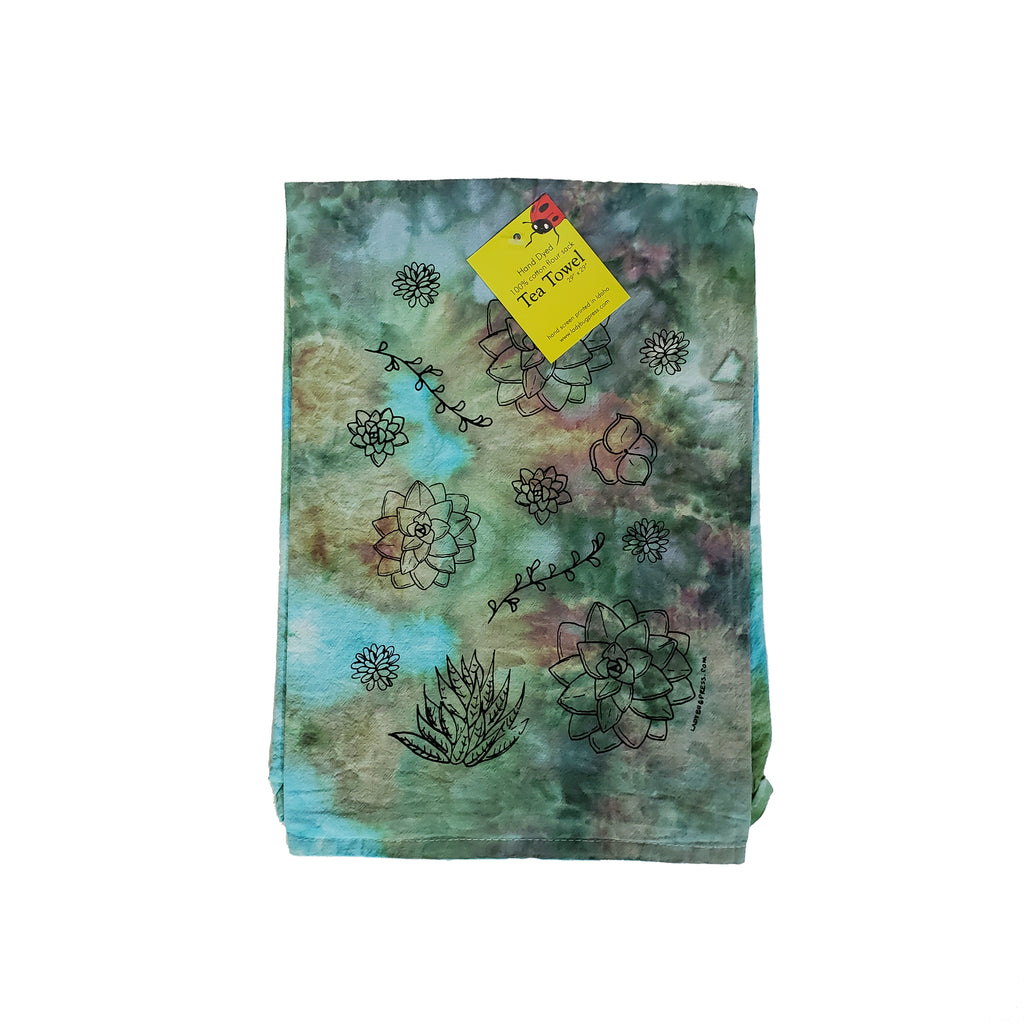 succulent beach towel Dyed Succulent Tea Towel, Screen Printed flour sack towel – Ladybug Press