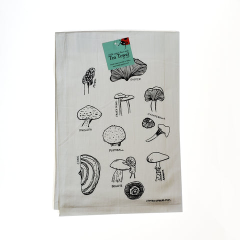 Mushrooms Tea Towel, Screen Printed flour sack dish towel