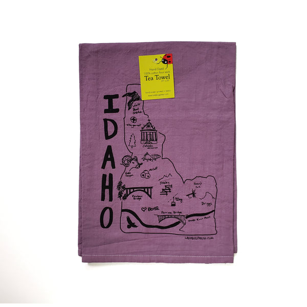 Dyed Idaho Map Tea Towel, Screen Printed flour sack towel