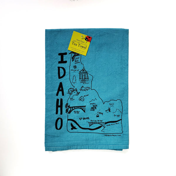 Dyed Idaho Map Tea Towel, Screen Printed flour sack towel