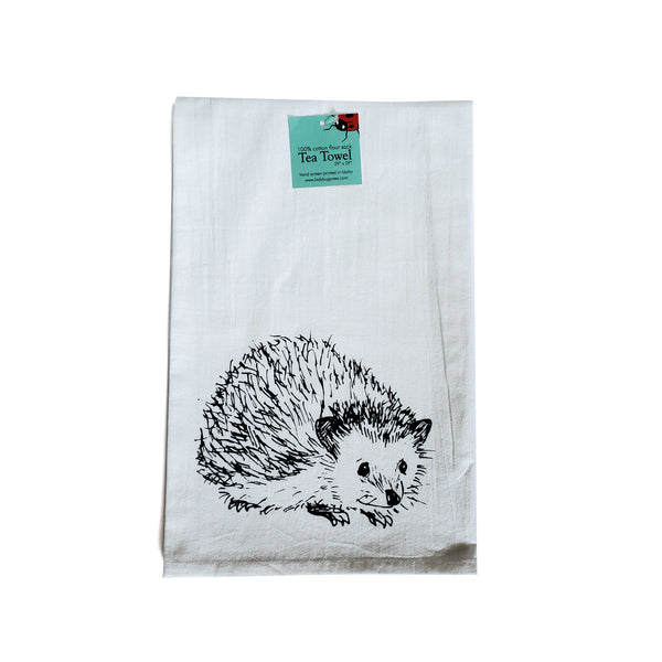 Hedgehog Tea Towel, screen printed flour sack towel