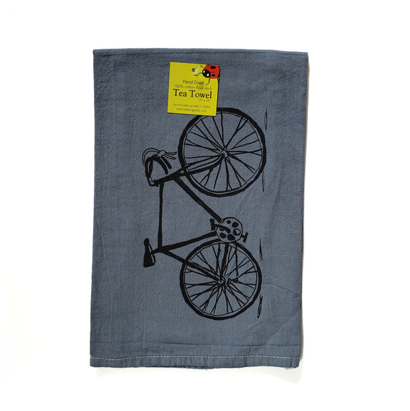 Dyed Bike Tea Towel, Screen Printed flour sack towel