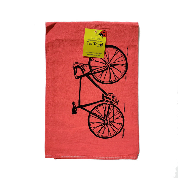 Dyed Bike Tea Towel, Screen Printed flour sack towel