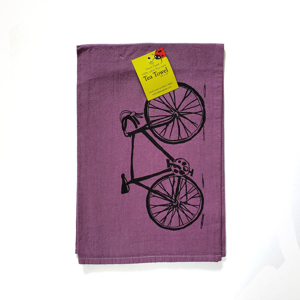 Dyed Bike Tea Towel, Screen Printed flour sack towel