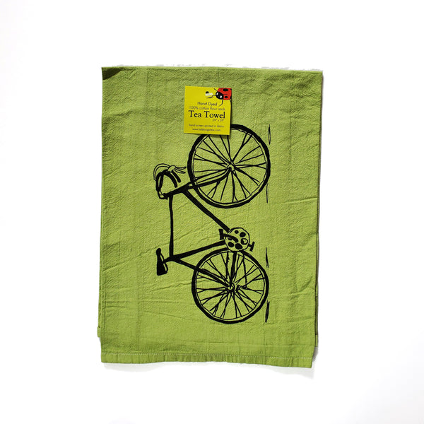 Dyed Bike Tea Towel, Screen Printed flour sack towel