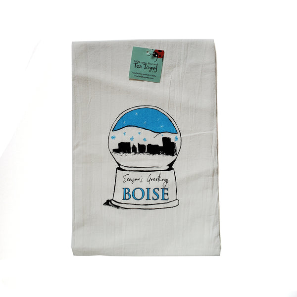 Boise Snowglobe Tea Towel, Screen Printed flour sack towel