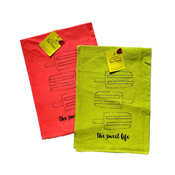 Dyed Popsicle tea towel, Screen Printed flour sack dish towel