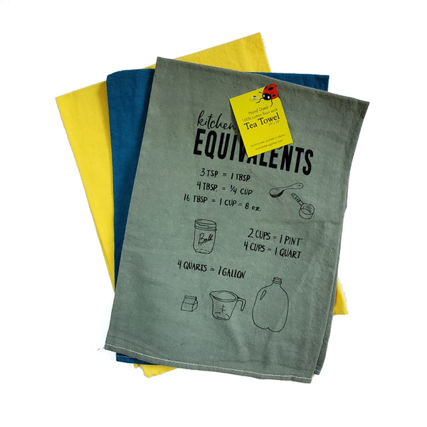 Dyed Baking Equivalents Tea Towel, Screen Printed flour sack towel