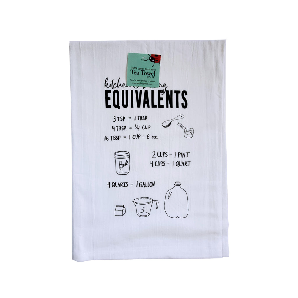 Baking Equivalents Tea Towel, Screen Printed flour sack towel