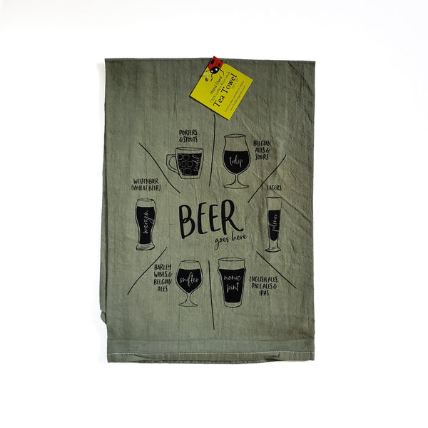 Dyed Beer glassware Tea Towel, Screen Printed flour sack towel