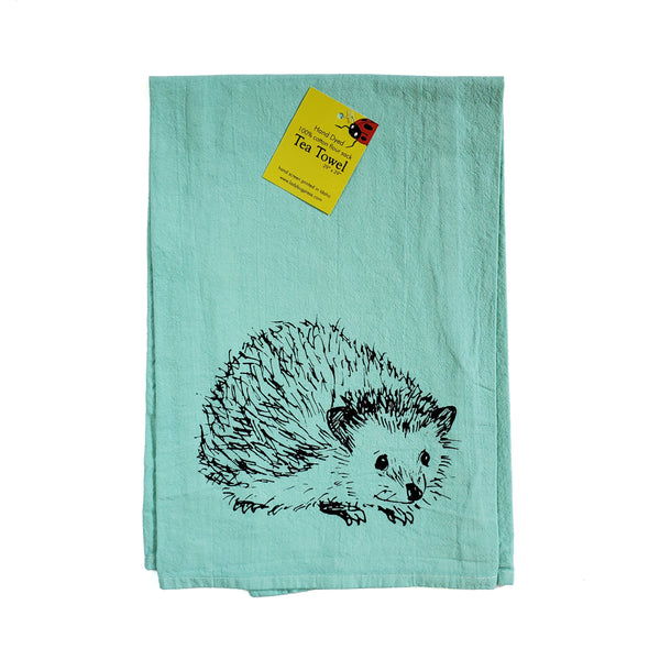 Dyed Hedgehog Tea Towel, Screen Printed flour sack