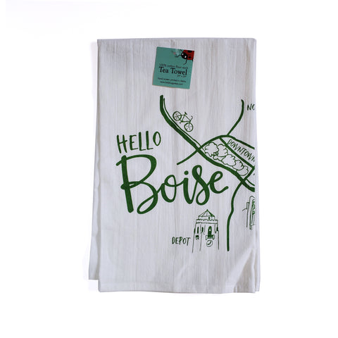Boise Map Tea Towel, Screen Printed flour sack towel