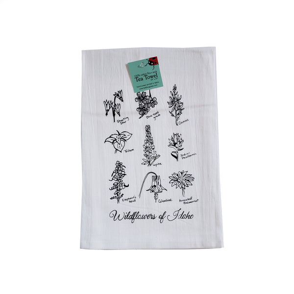 Wildflowers of Idaho Tea Towel, Screen Printed flour sack dish towel