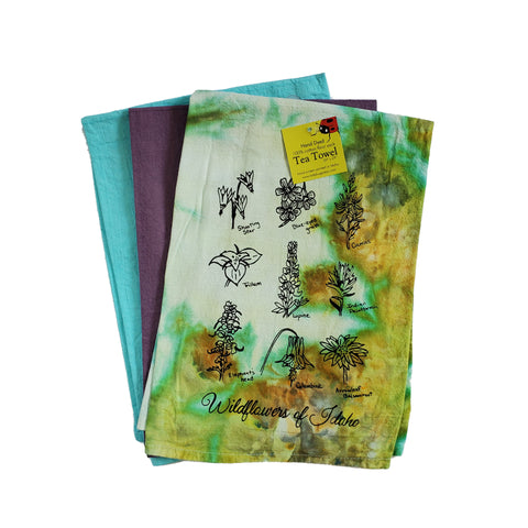 Dyed Wildflowers of Idaho Tea Towel, Screen Printed flour sack dish towel