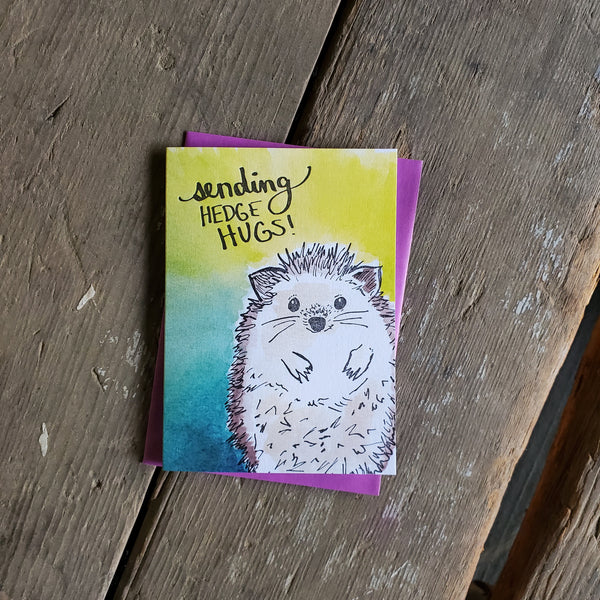 Sending Hedgehog hugs, letterpress printed hand drawn eco friendly