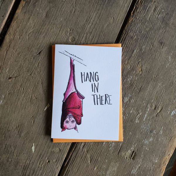 Hang in there bat, letterpress printed hand drawn eco friendly