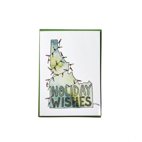 Idaho Holiday Lights, Idaho wrapped in holiday lights design (letterpress printed) eco-friendly