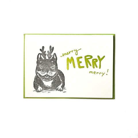 Merry merry merry dog, frenchie, french bull dog, letterpress printed eco friendly
