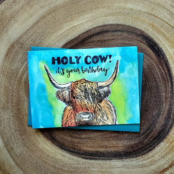 Holy cow, it's your birthday!, letterpress printed greeting card