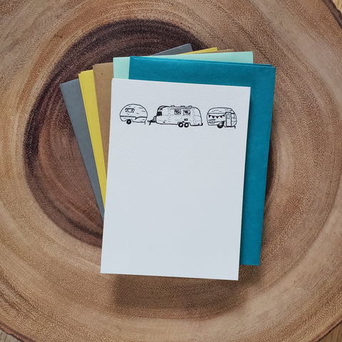 Vintage Camper Stationery Set, 10 pack, letterpress printed eco friendly.