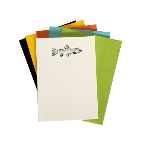 Trout Stationery Set, 10 pack, letterpress printed eco friendly.
