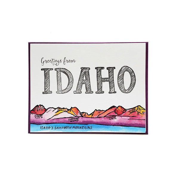 Greetings from Idaho, letterpress + watercolor card. Eco friendly