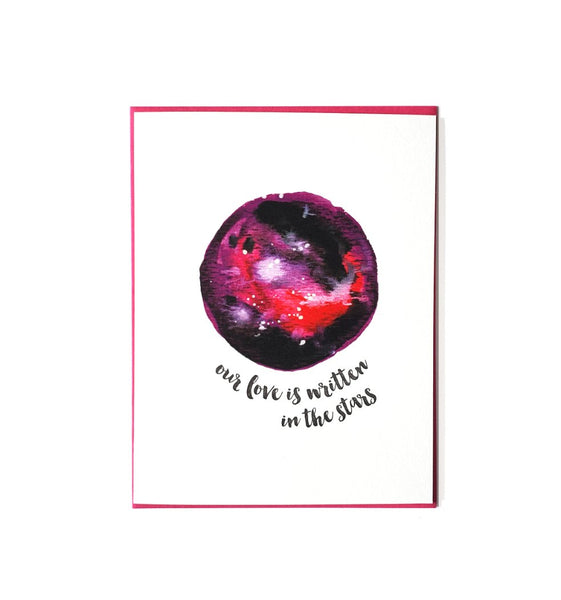 Nebula love card, our love is written in the stars, letterpress printed card. Eco friendly