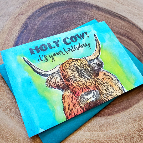 Holy cow, it's your birthday!, letterpress printed greeting card