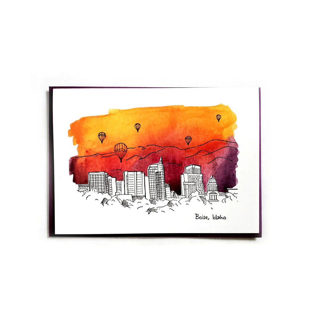 Boise Watercolor Skyline card, letterpress printed eco friendly