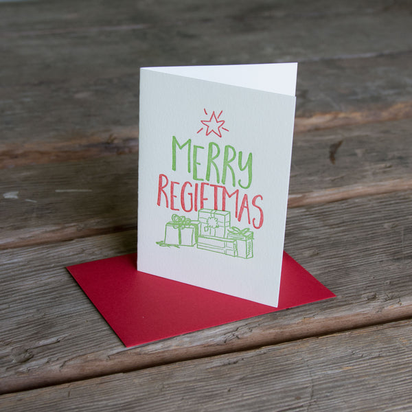 Merry Regiftmas holiday card, letterpress printed, eco friendly