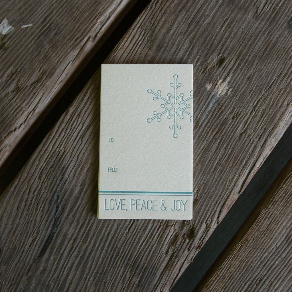 Snowflake tag 6pk letterpress gift tags, eco-friendly perfect for Christmas