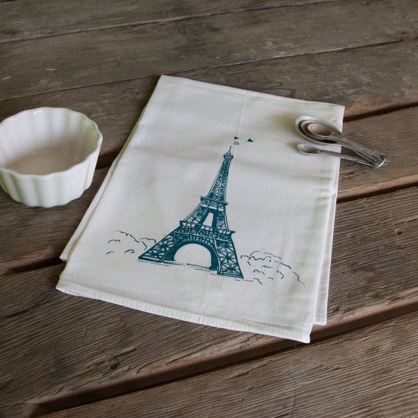 Eiffel Tower Tea Towel, Screen Printed flour sack towel