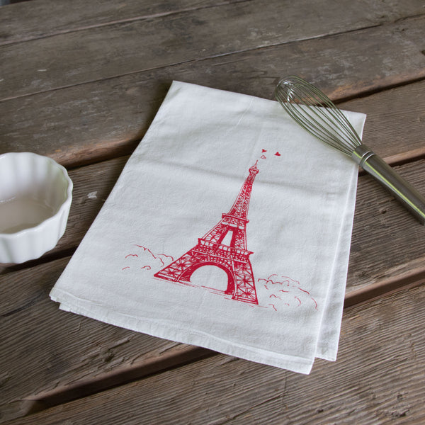 Eiffel Tower Tea Towel, Screen Printed flour sack towel