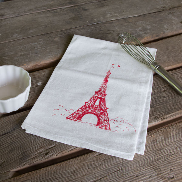 Eiffel Tower Tea Towel, Screen Printed flour sack towel