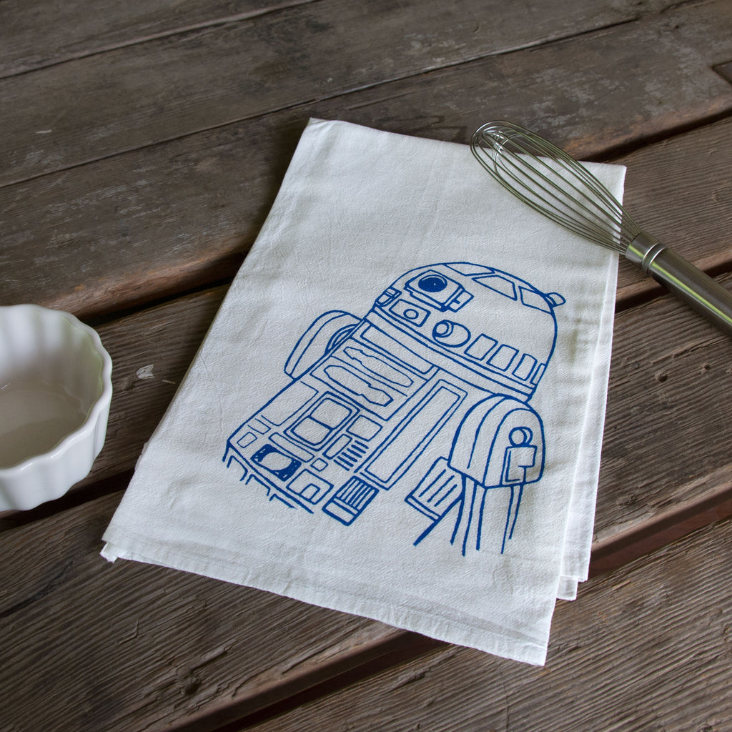 Droid Tea Towel, Screen Printed flour sack towel R2D2 – Ladybug Press