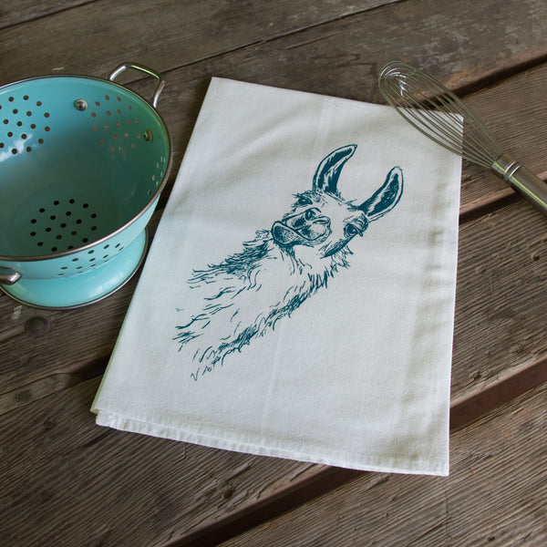 Llama Tea Towel, Screen Printed Flour Sack Towel