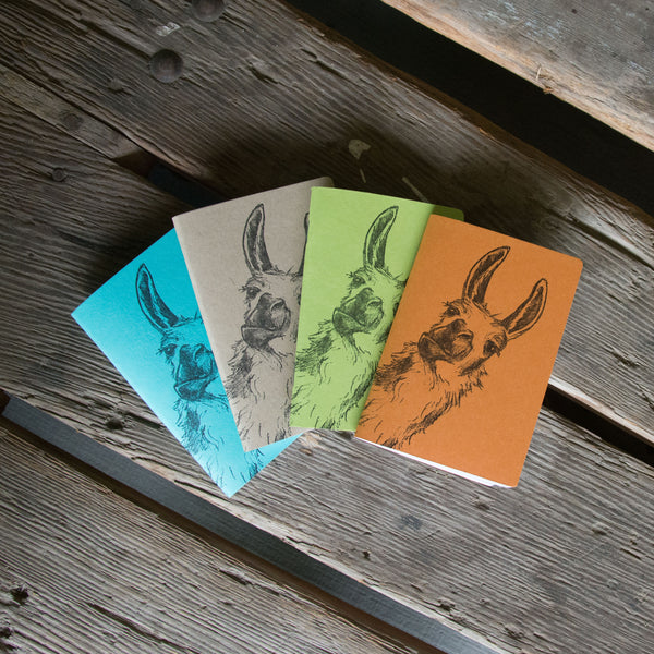 Llama Notebooks, hand drawn and staple bound, letterpress printed eco friendly blank journal