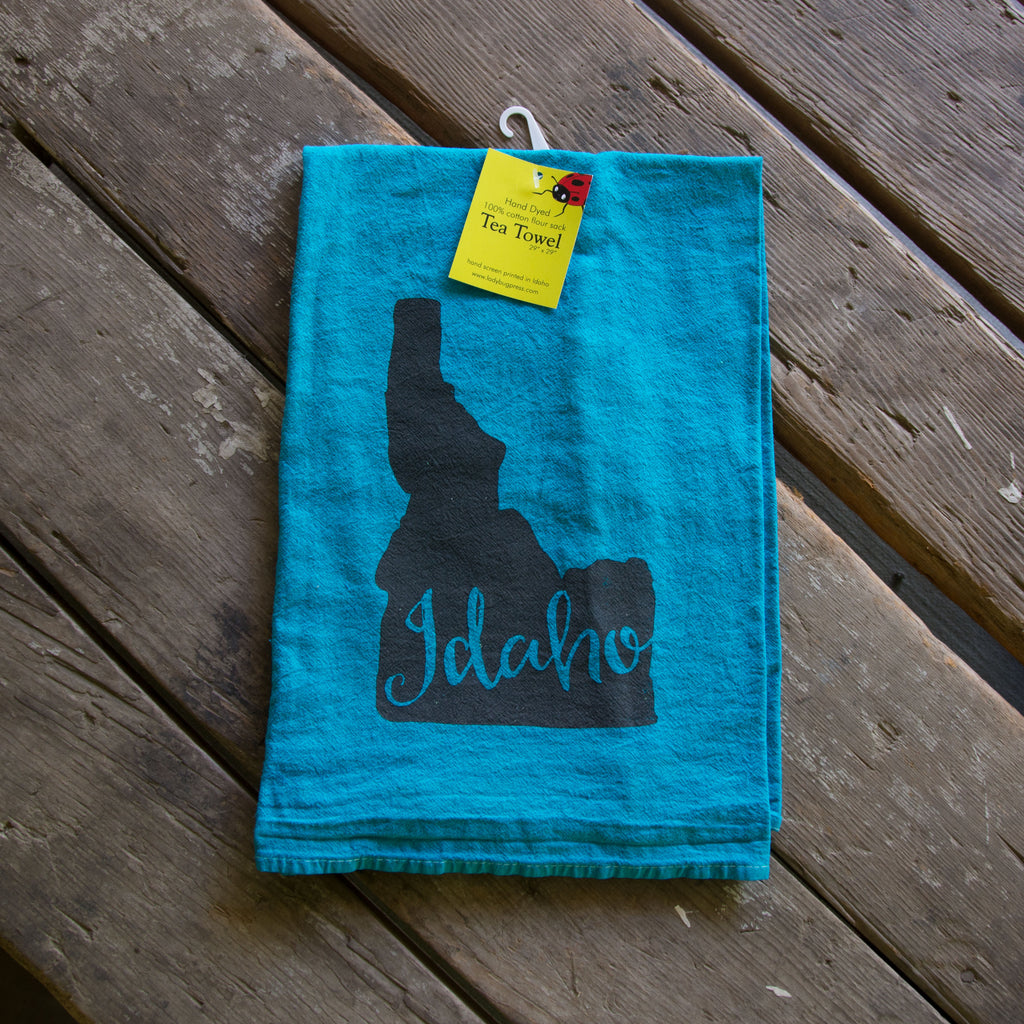 Dyed Idaho Syringa Tea Towel, Screen Printed flour sack dish towel