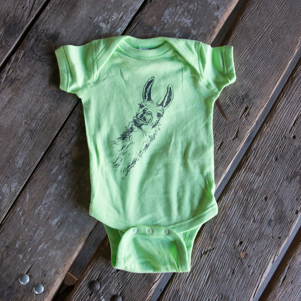 Llama onesie, eco-friendly waterbased inks