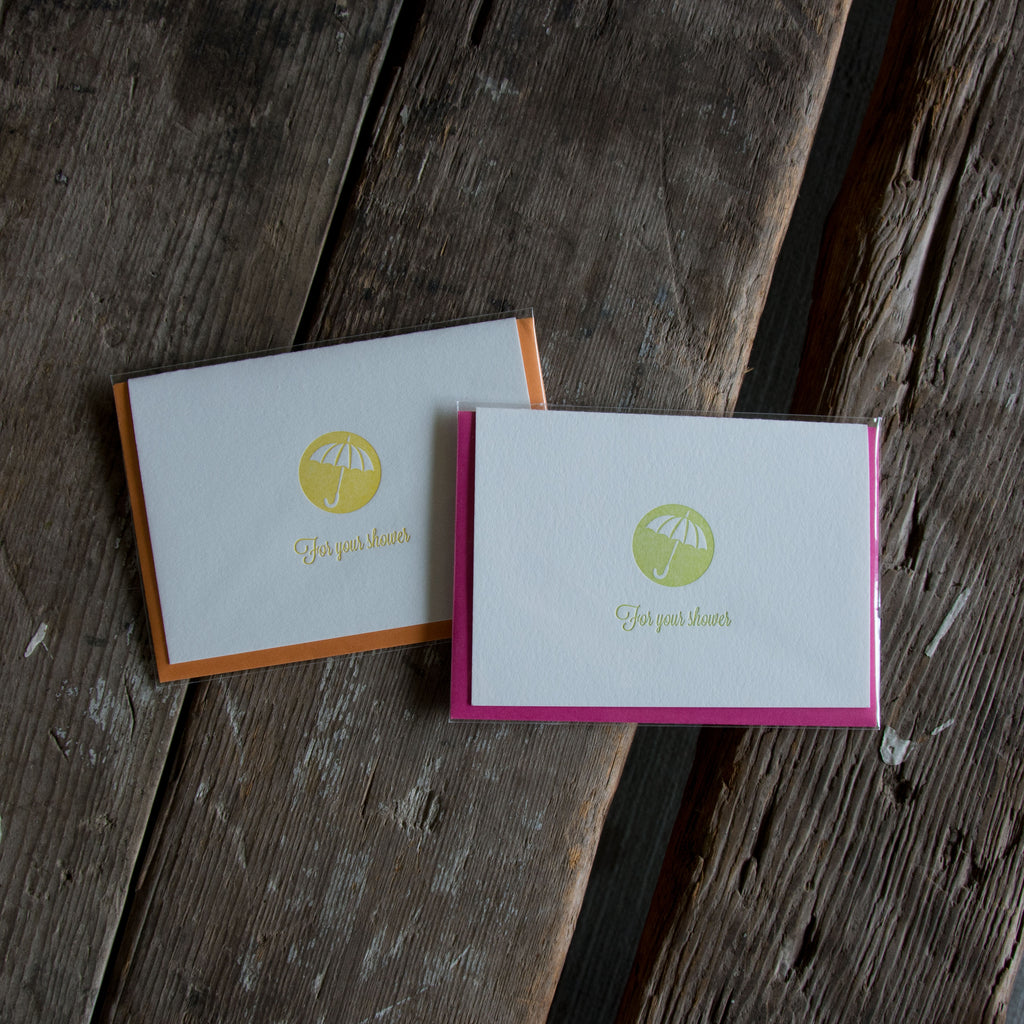 For Your Shower cards, letterpress printed card. Baby and Bridal Shower. Eco friendly