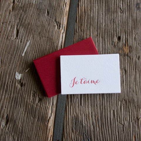 Set of 6 Mini Je t'aime notes letterpress cards, eco-friendly perfect for love of your life