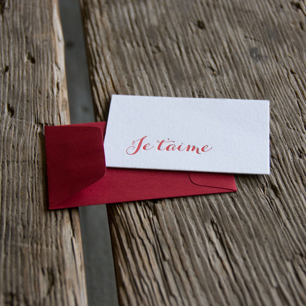 Set of 6 Mini Je t'aime notes letterpress cards, eco-friendly perfect for love of your life