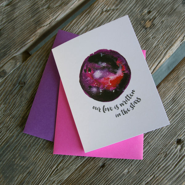 Nebula love card, our love is written in the stars, letterpress printed card. Eco friendly