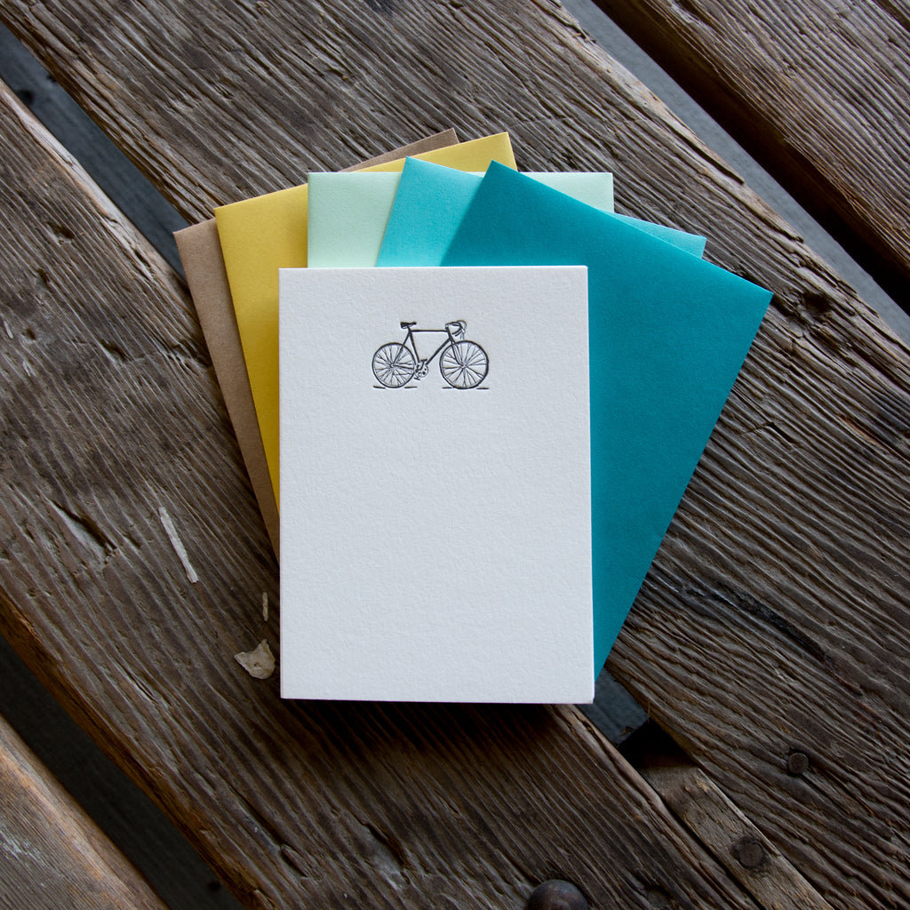 Road Bike Stationery Set, 10 pack, letterpress printed eco friendly.