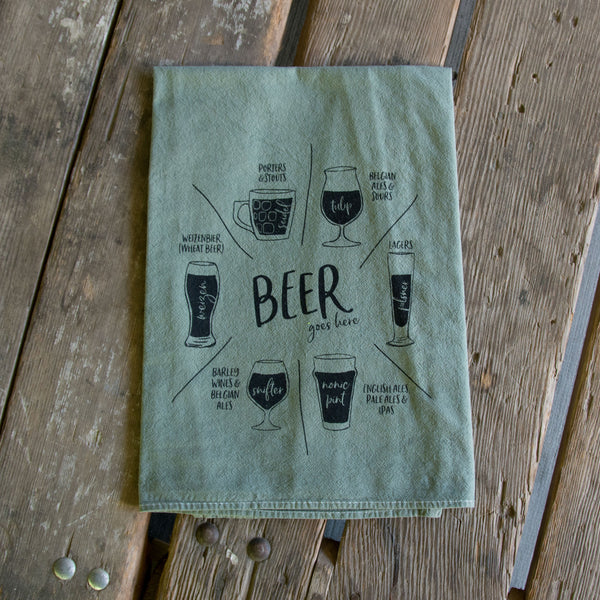 Dyed Beer glassware Tea Towel, Screen Printed flour sack towel