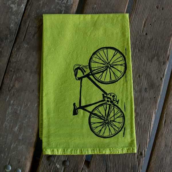 Dyed Bike Tea Towel, Screen Printed flour sack towel