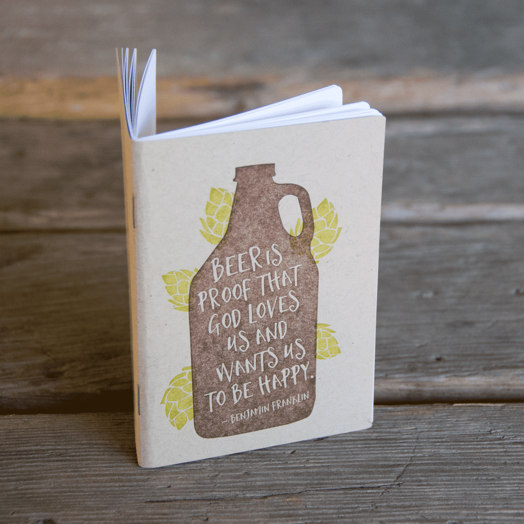 Beer Growler Notebook, hand drawn and staple bound, letterpress printed eco friendly