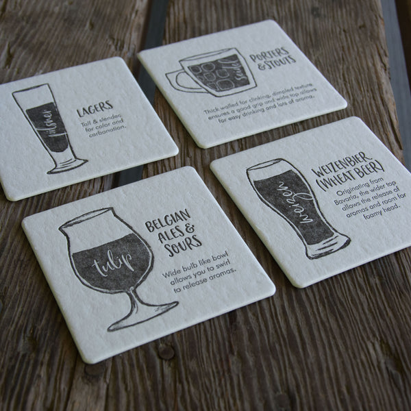 Beer Glassware Coasters,  set of 4 perfect gift for beer lover and brewer