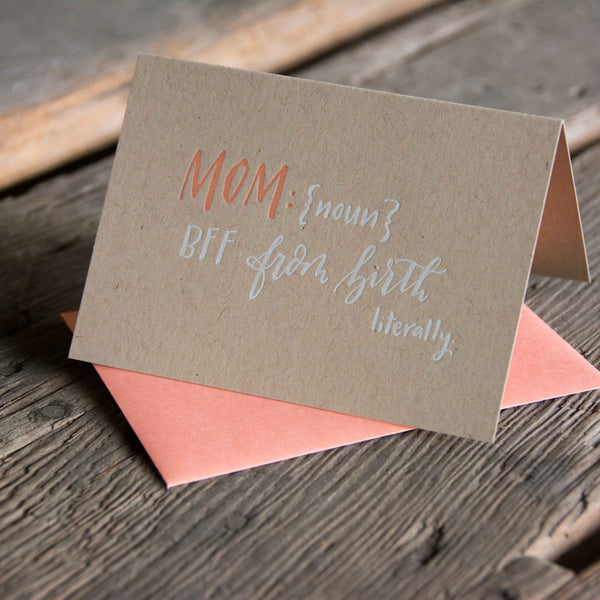MOM definition, letterpress printed card. Eco friendly