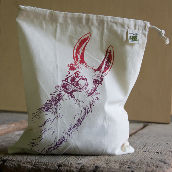 Llama Produce Bag, screen printed medium bulk and produce bag